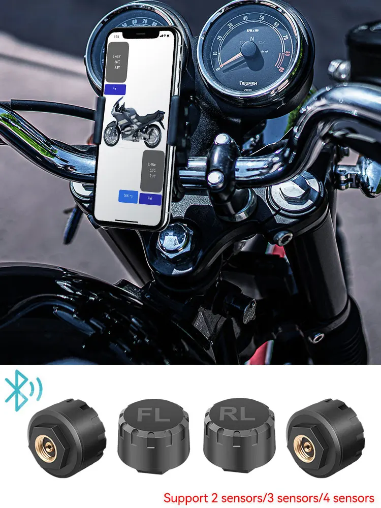 Tire Pressure Sensors Motorcycle TPMS Bluetooth-Compatible Tire Pressure Monitoring System External Sensor Android/IOS Car TMPS