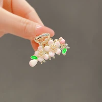 sweet pink cherry blossom alloy grab clip for women temperament flower hair clip fashion new hair accessories jewelry gift