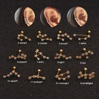 1piece korean piercing twelve constellation stud earrings for women jewelry fashion screw zircon earrings