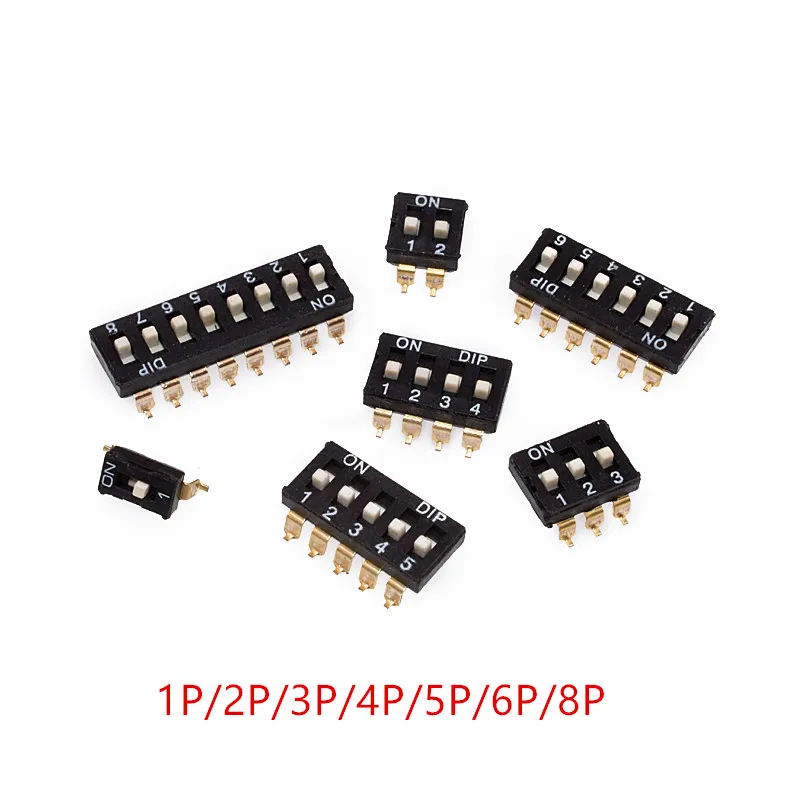 

2Pcs Slide Type SMT SMD Dip Switch 2.54mm Pitch 1P/2P/3P/4P/5P/6P/8P Bit 2 Row 4 Pin Gold Plating