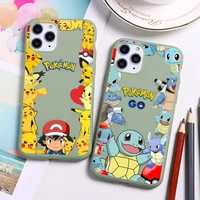 cute pokemon pikachu lovely phone case for iphone 13 12 11 pro max mini xs 8 7 6 6s plus x se 2020 xr candy green silicone cover