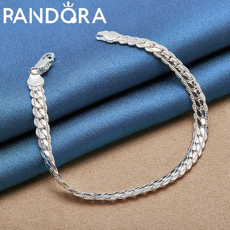 

Silver Color Classic 6mm Flat Side Chain Bracelet For Women Man Fashion Popular Jewelry Wedding Engagement Party Accessories