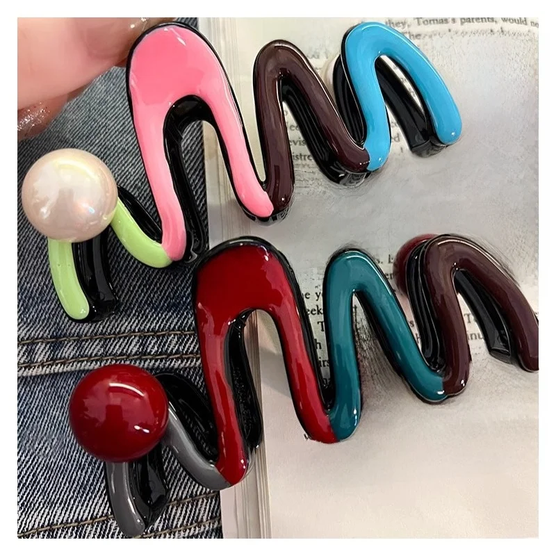 Красный и синий контрастный цвет заколка для волос большая в виде акулы женская