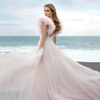 poeo elegant beach princess wedding dress short puffy sleeves imperial high waist floor length boho inform a line