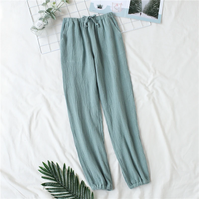 pajamas men and women spring and autumn home pants cotton washed double gauze casual pants loose comfortable trousers sleepwear