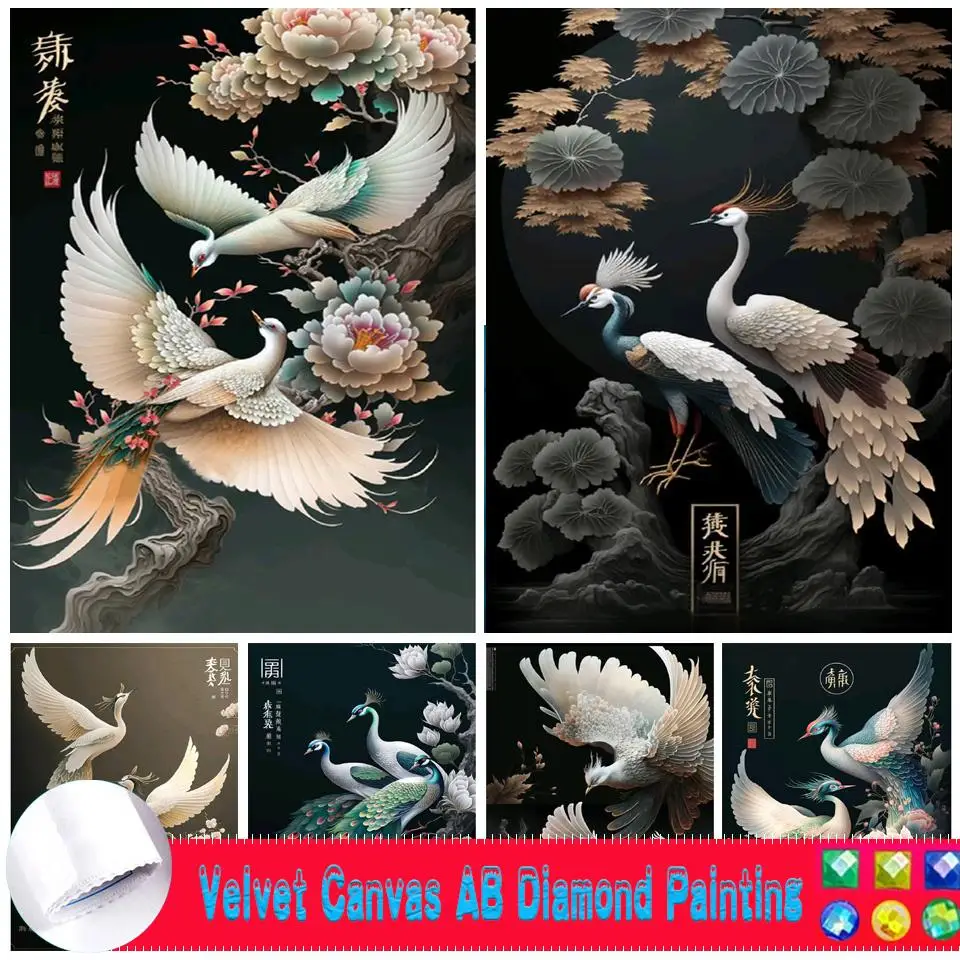 

Velvet Canvas AB Diamond Painting Chinese Style Peacock Animal Bird 5D Mosaic Rhinestone Art Cross Stitch Embroidery Home Decor