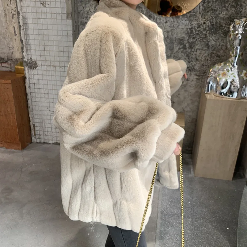 Plush clothes loose lamb wool coat stand collar wool coat