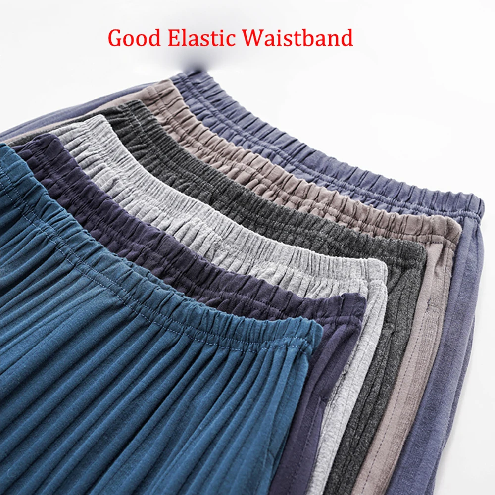 4XL Cotton Solid Striped Pijama Pants Summer Loose Pajama Shorts Double Pockets Breathable PJ Pants Elastic Waist pyjama homme