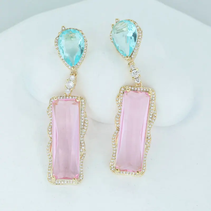 

Bilincolor Cubic Zirconia Pink Earring for Women