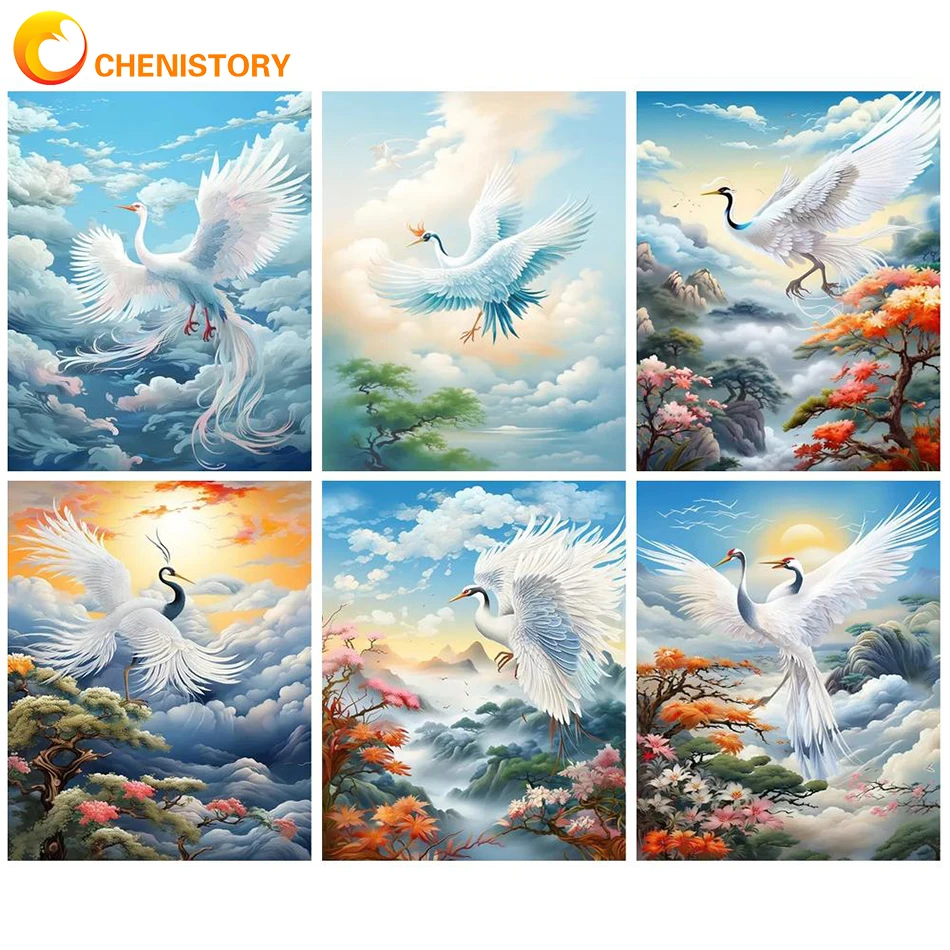 

CHENISTORY Artwork Coloring By Numbers Animals Picture Kits Acrylic Paint On Canvas HandPainted Crane For Adults Decor DIY Gift