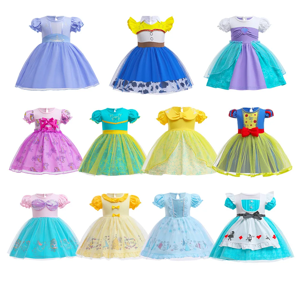 

2022 New Children's Dress Summer Cartoon Print Clothing Fairy Tale Mermaid Princess Dress Cute Kids Birthday Party Casual Dress