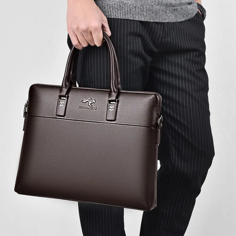 Business PU Leather Men Briefcase Vintage Zipper Handbag Large Capacity Shoulder Crossbody Bags Male Laptop Bags