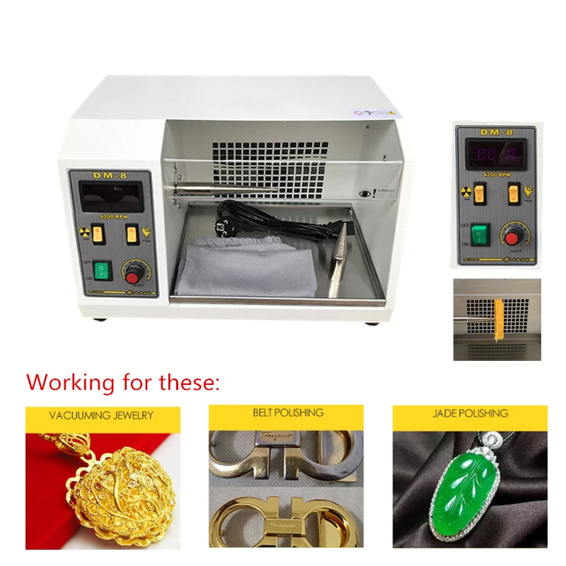 DM-8 Mini Grinding Motor Jewelry Polisher Machine Bench Grinder 220V 11V Polishing Machine with Dust Collector