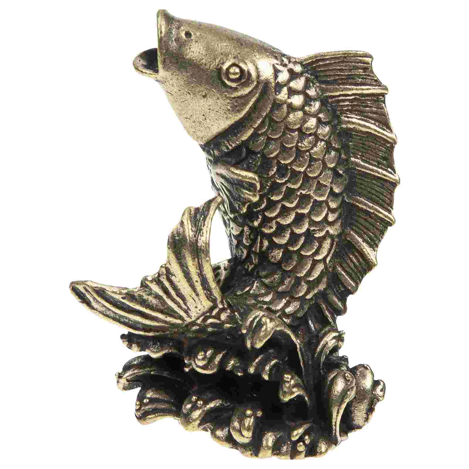 

Statue Fish Figurine Carp Animal Brass Chinese Decor Wealth Sculpture Good Ornament Teawindow Hanging Fengshui Luck Figurines