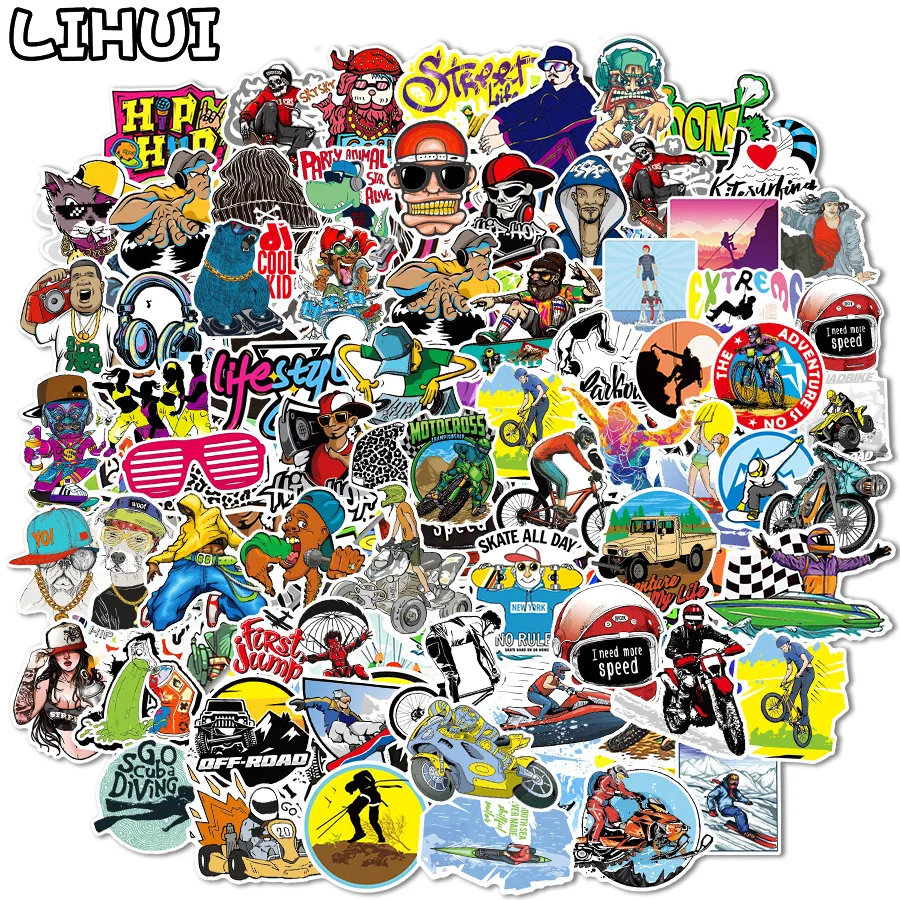 

10/100 PCS Extreme Sport Cartoon Sticker Pack for Laptop Luggage Cars Skateboard Hip Hop Graffiti Stickers for Decal Kids Toy