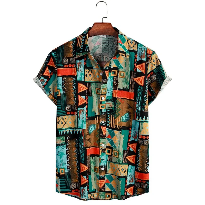 Camisas Para Hombre 2022 Гавайский пляжный стиль с коротким рукавом Цветочная рубашка Повседневная модная мужская рубашка с отворотом топ мужская одежда