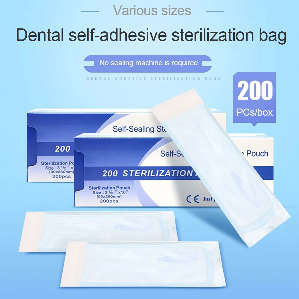 

200PCs Dental Self-Sealing Sterilization Pouch Dentist Self-Adhesive High Pressure Ethylene Oxide Sterilization Bag Various Size