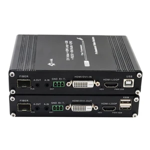 1080P DVI KVM Fiber Optic Transceiver With Bidirectional Audio RS232 GPIO HDMI Loop USB DVI Extender LC 20Km