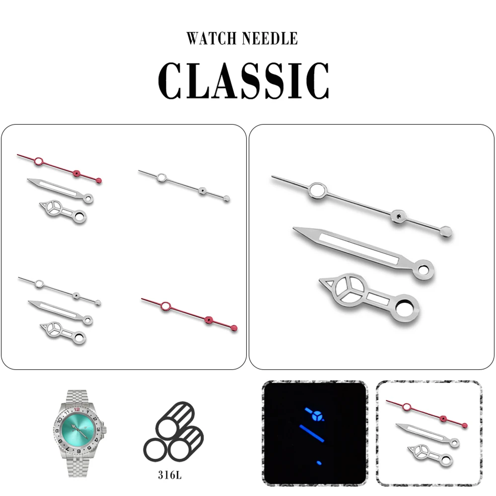 

Modified Watch Hands Blue Luminous Three-hands Fit NH35 NH36 4R 7S Movement