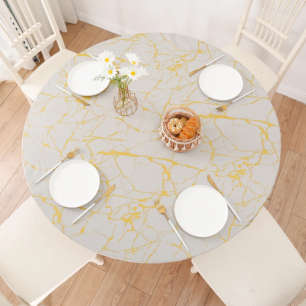 

Classic Pattern Dining Table Cloth Scratchproof Waterproof Desk Table Cloth Household Elastic Edge for Picnics Barbecues Parties