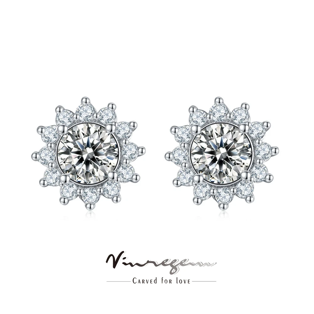 

Vinregem 925 Sterling Silver Sunflower Moissanite Pass Test Diamond Stud Earrings Jewelry For Women Anniversary Gift Wholesale