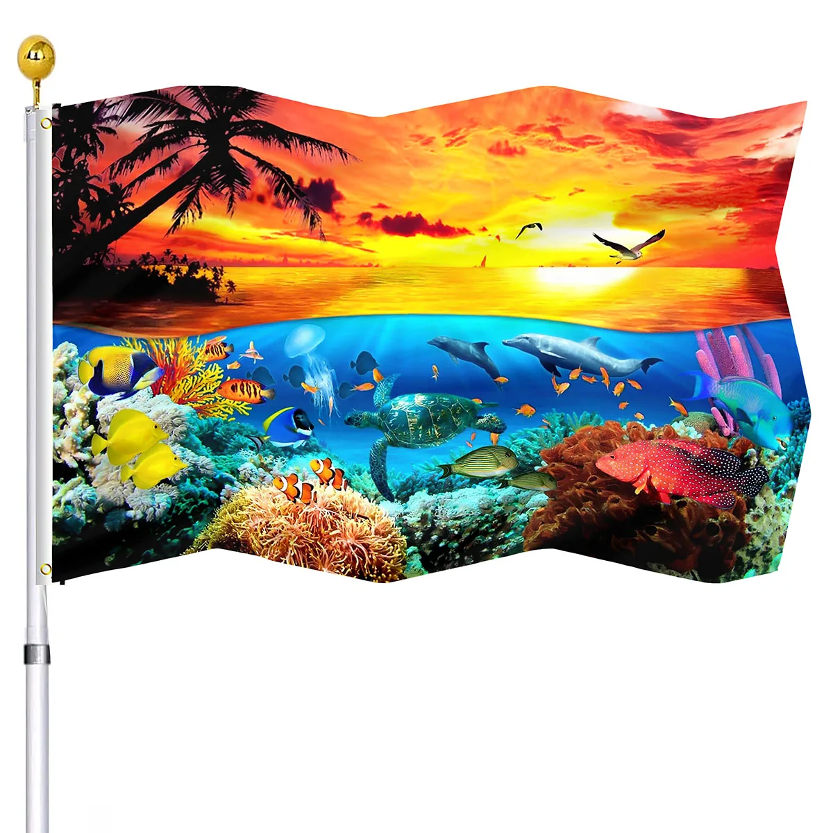 

Морской флаг океана, тропики, побережье, закат, флаги, двойная прошивка, латунные втулки, подводный морской живой дом, внутренний и наружный Декор