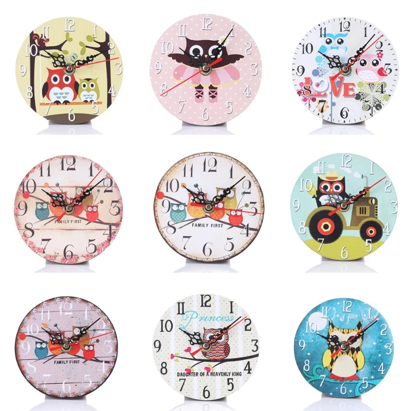 

Modern Wooden Wall Clock Owl Round Vintage Rustic Home Kitchen Office Room Decor