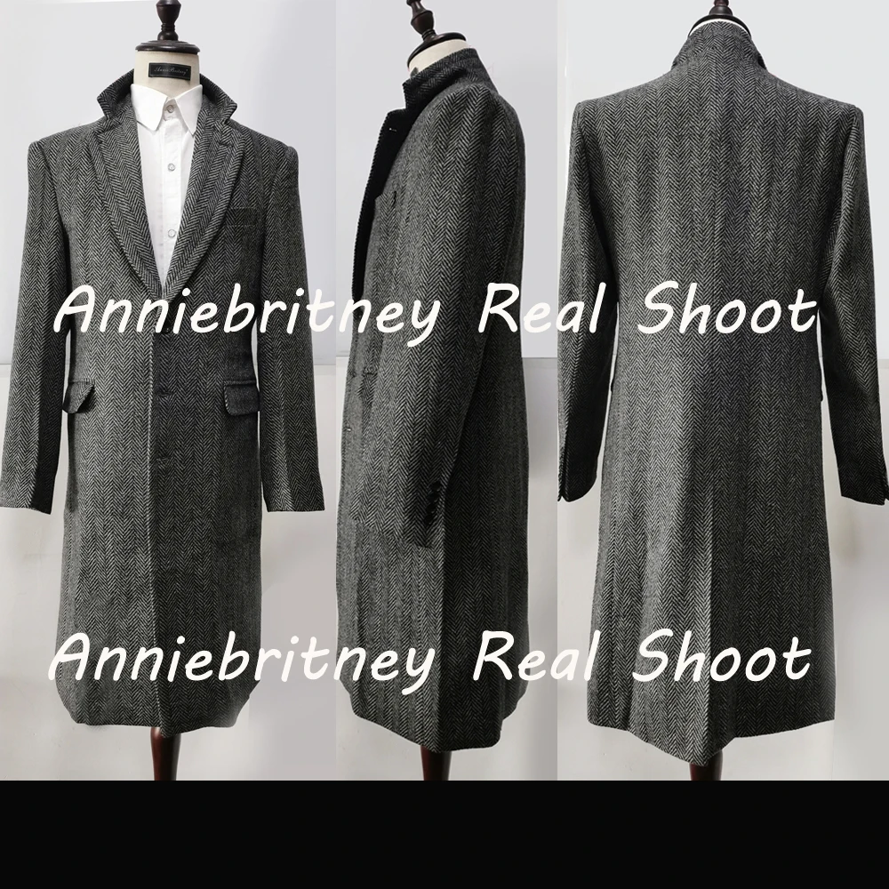 Индивидуальный пошив мужские пальто в елочку на заказ Мужская зимняя длинная