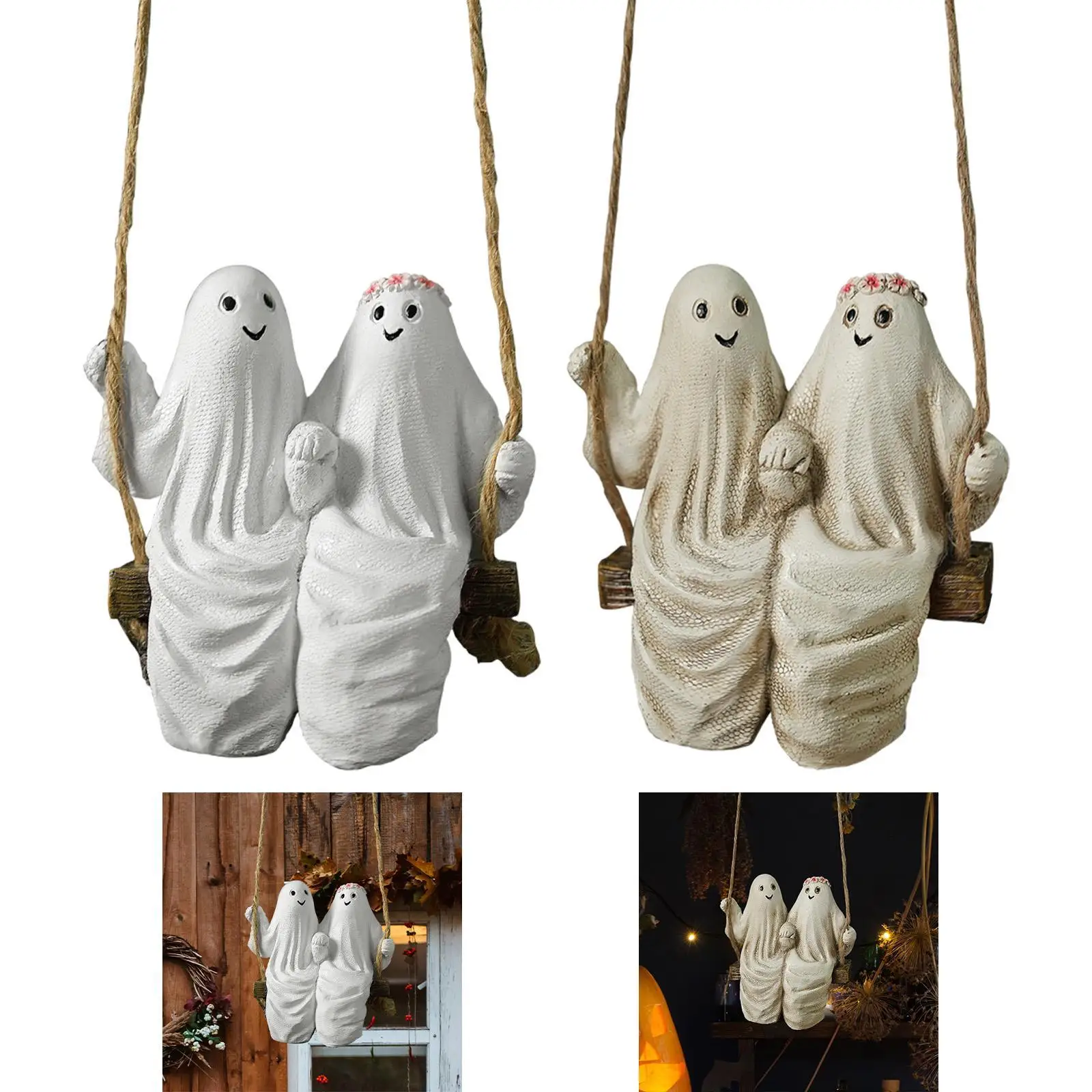 Wisząca dekoracja Odporna na zużycie wodoodporna wszechstronna lekka urocza para duchów Halloween z ozdobną statuetką huśtawki