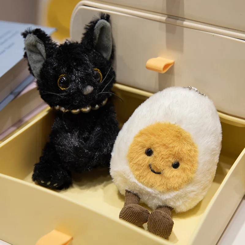 Симпатичная плюшевая подвеска в виде черной кошки/яичницы пушистая кукла мягкие