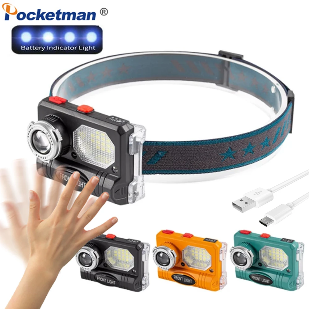 

Powerful Induction Led Headlmap USB Rechargeable Headlight with Power Display 3 Colors Optional Head Lamp Built-in Battery