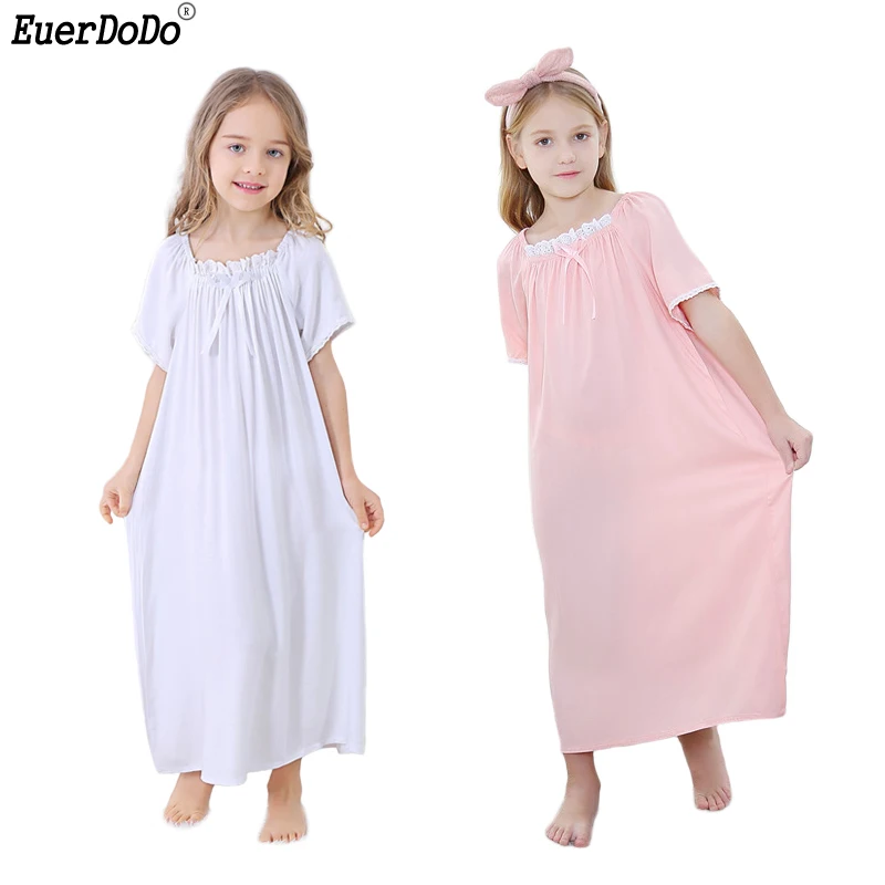 

2022 New Children's Nightdress Girls Sleepwear French Court Pajamas For Girls Nightgown Kids Nightwear Cotton Lace Solid Color
