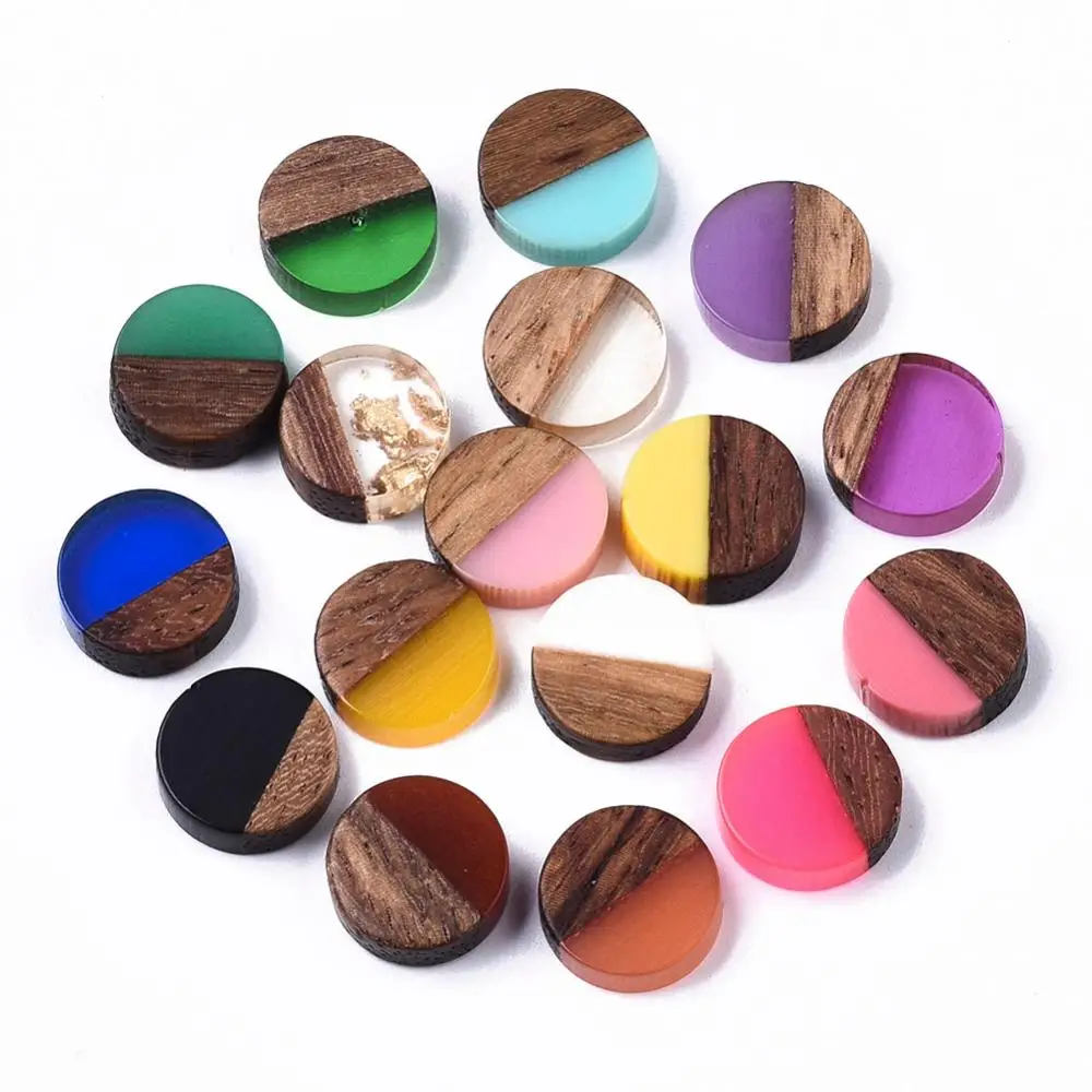 

50pcs Resin Walnut Wood 10mm Cabochons Flat Round Mixed Color For Jewelry Handmade Making DIY Bracelet Earring Crafts Accessorie