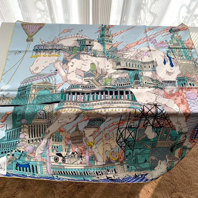 

18mm Thicken 100% Silk Scarf Shawl Popular Printing Womens Luxury Square Scarves Wraps Neckerchief 35"x35"
