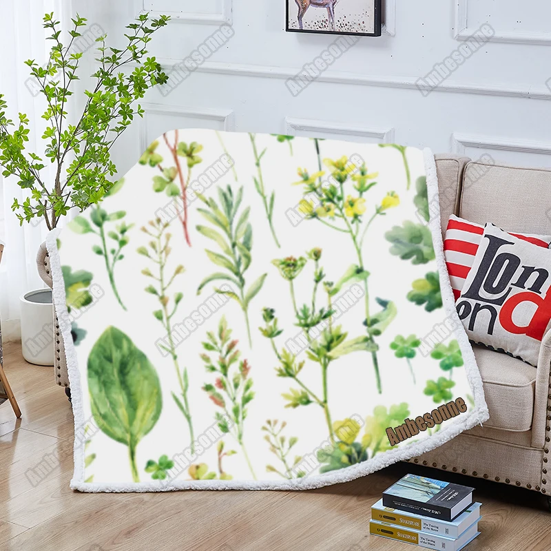 

Green Plant Flower Blanket Kids Fleece Blanket Outdoor Travel Portable Warm Blankets Home Bedspread On The Bed Custom Blanket