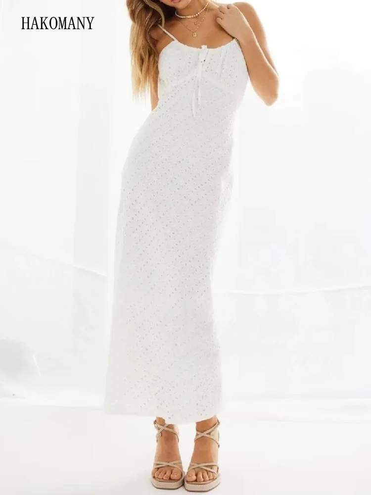 

Женское кружевное платье на бретельках, праздничное привлекательное белое платье с вышивкой, вырезами и разрезом на спине, со шнуровкой на воротнике и поясом, 2023