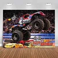 Monster Truck Racing Speed Checkered Grave Digger Cars Photography Backdrop 5x3FT Soft Fabric/Polyester Baby Kid Boys Background