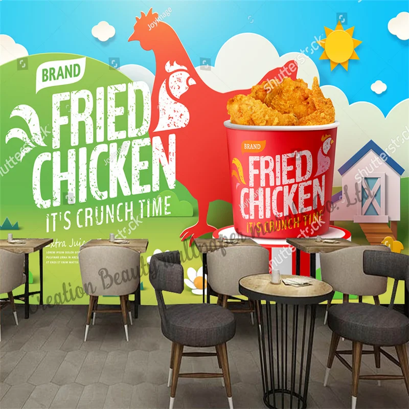 Hand Painted Farm Fried Chicken Wallpaper Mural Fast Food Restaurant Snack Bar Background Wall Papel De Parede Wallpapers images - 6