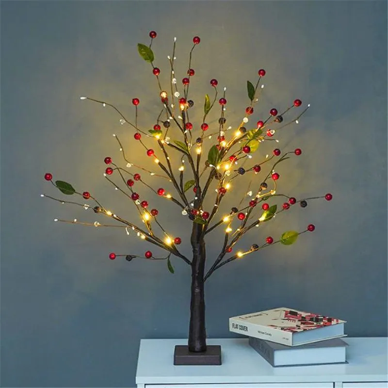 LED Tree Light With Beads Table Lamp Tabletop Bonsai LED Night Light For Living Room Decora Christmas Lights Battery Operated 2#