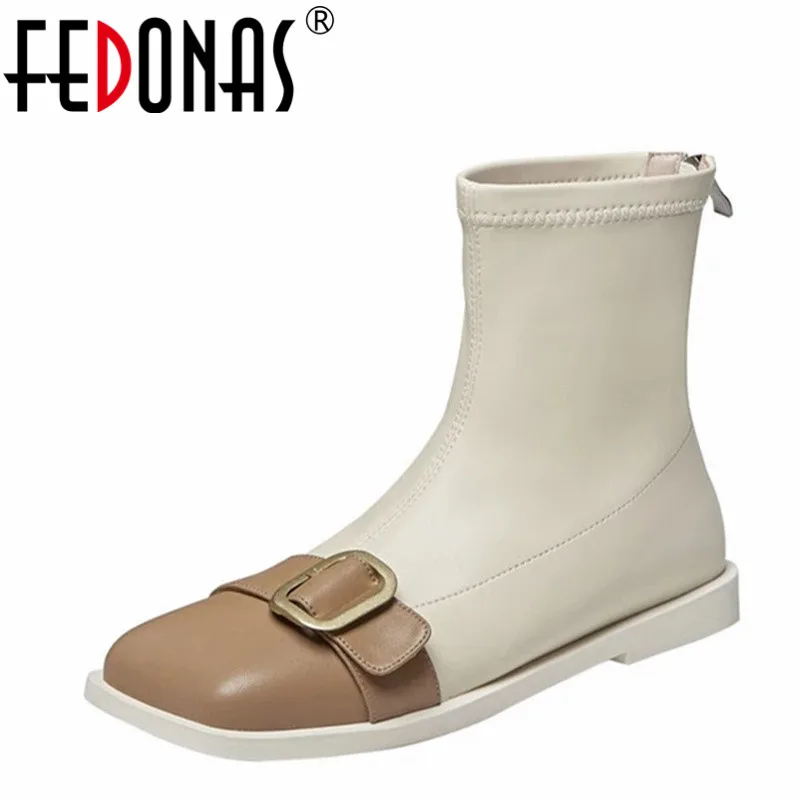 

FEDONAS 2021 Rome Punk Woman Short Boots Autumn Winter Warm Cow Leather Party Basic Office Prom Belt Buckle Shoes Woman