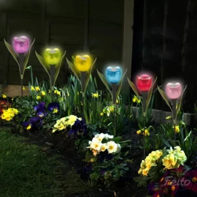 

1pcs Tulip Flower Shape Led Solar Powered Waterproof Tube Lawn Lights Standing Decor For Yard Garden Decoration Outdoor Party