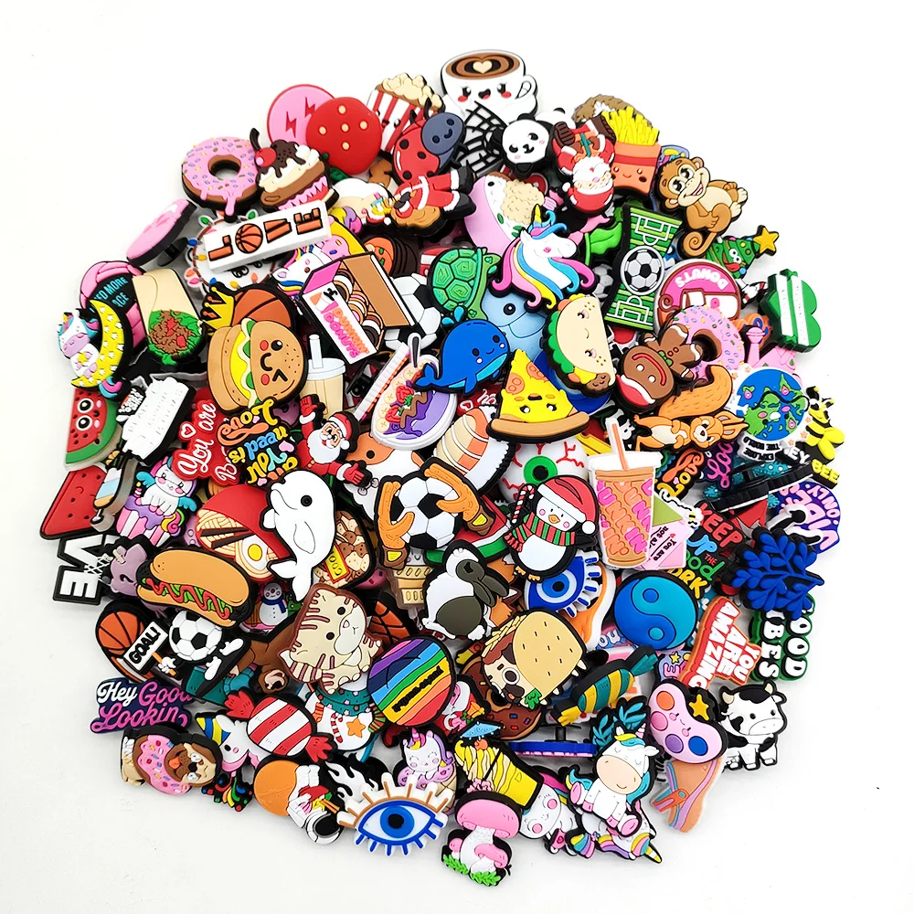 Hot 20-200PCS jibz Wholesale Random Cartoon  Shoes Charms Decrations For Croc clogs Buckle Kids X-mas Gifts Shoe Accessories