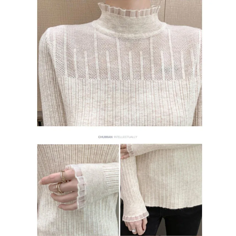 Модный осенний милый свитер с длинным рукавом и полувысоким воротником пуловеры