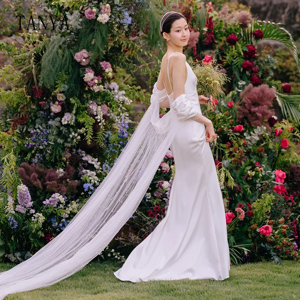 Женское атласное свадебное платье на бретельках элегантное платье-футляр из