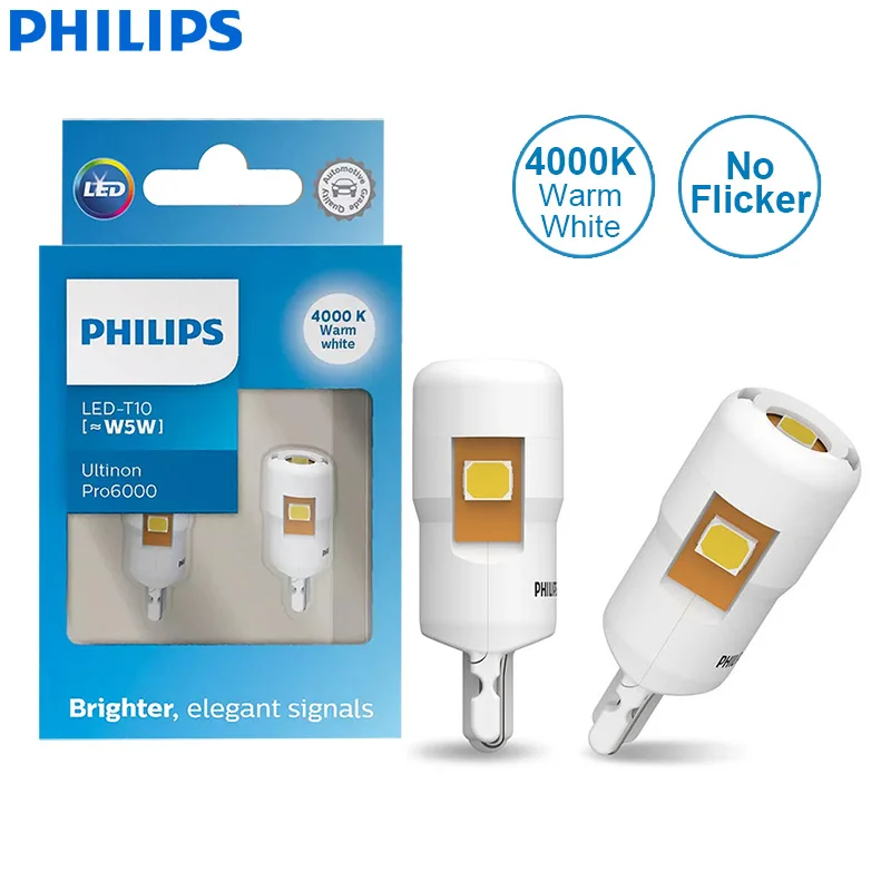 

Светодиодные Лампы Philips T10 W5W Ultinon Pro6000 Для Салона Автомобиля, 4000K 6000K, Ярко-белые, Без Ошибок, Указатели Пово...