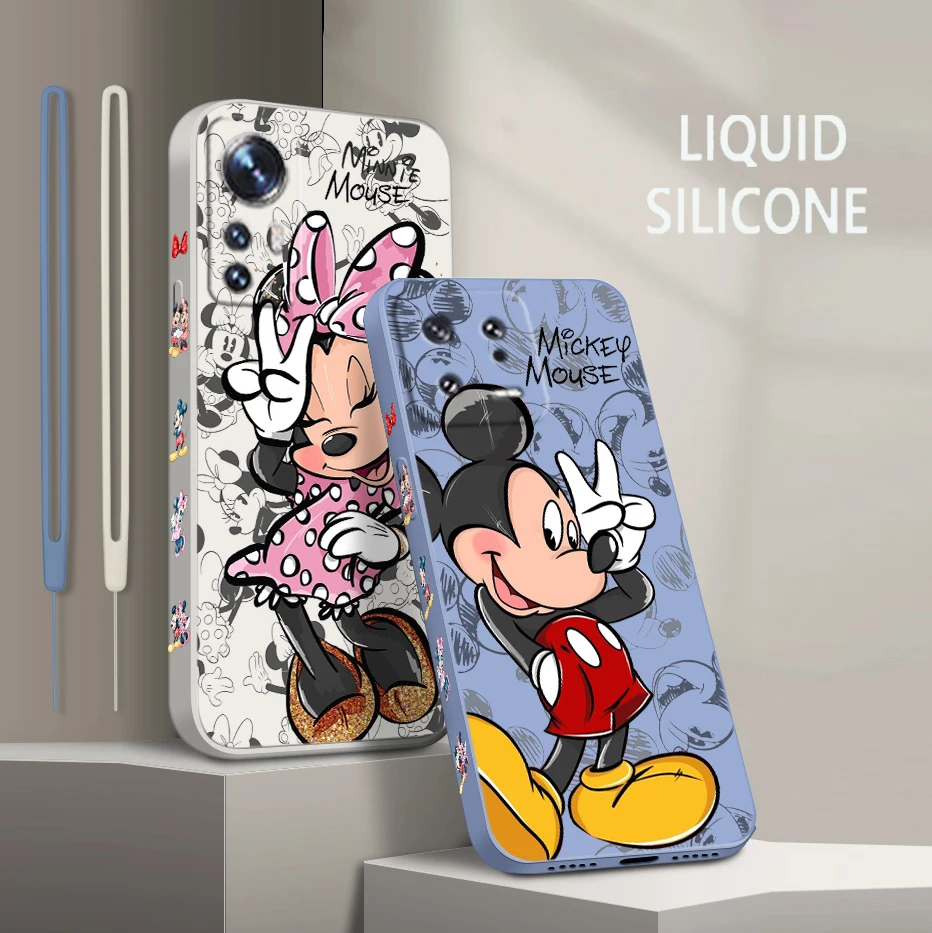 

Mickey Minnie Cute For Xiaomi Mi 13 12 12T 11 11T 10 10T 9 9SE Lite Pro Ultra A3 Liquid Left Rope Silicone Phone Case Coque Capa