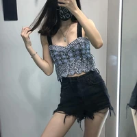 slim sleeveless bottoming plaid top fall twill knitted vest suspenders female korean y2k bts camisole womens inner outer wear