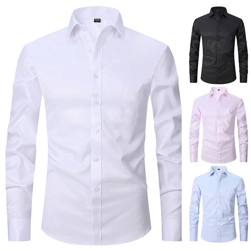 

Spring Summer Dress Social Shirts Men Non-iron Workwear Male Short Long Sleeve Shirt White Branded Men's Clothing 5XL Vintage