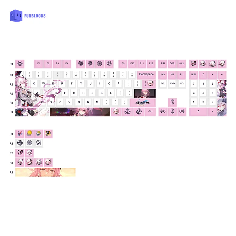 Фото Колпачки для клавиш Game Honkai: Star Rail Evernight, 108 колпачков для клавиш с ПБТ, пятисторонняя сублимационная краска, настраиваемая колпачок для ключей, подарки Doujin для косплея №5