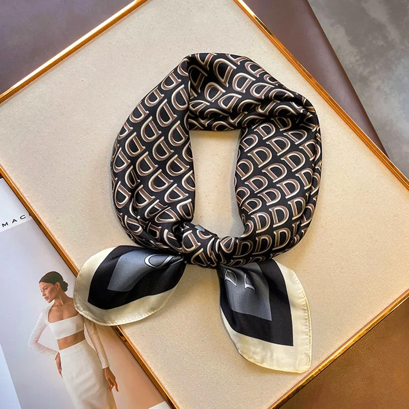 Женский Дышащий Шарф На Шею Зеленый Квадратный Принт D Полиэстер Шелк 70x70 См